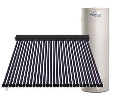 APRICUS 30 TUBE 315L SOLAR HOT WATER SYSTEM - GLASS LINED BOTTOM ELEMENT WITH ELECTRIC BOOSTER [AE-315-GL-BOT-30]
