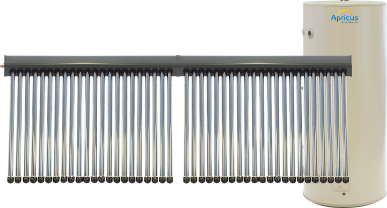 APRICUS 44 TUBE 400L SOLAR HOT WATER SYSTEM - GLASS LINED ELECTRIC BOOSTED